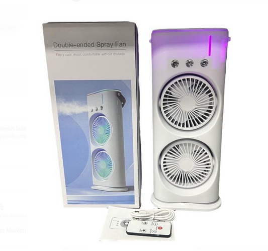 Ventilador Doble Recargable con Humidificador