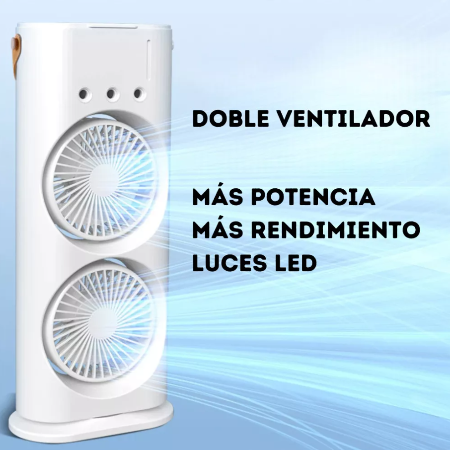 Ventilador Doble Recargable con Humidificador