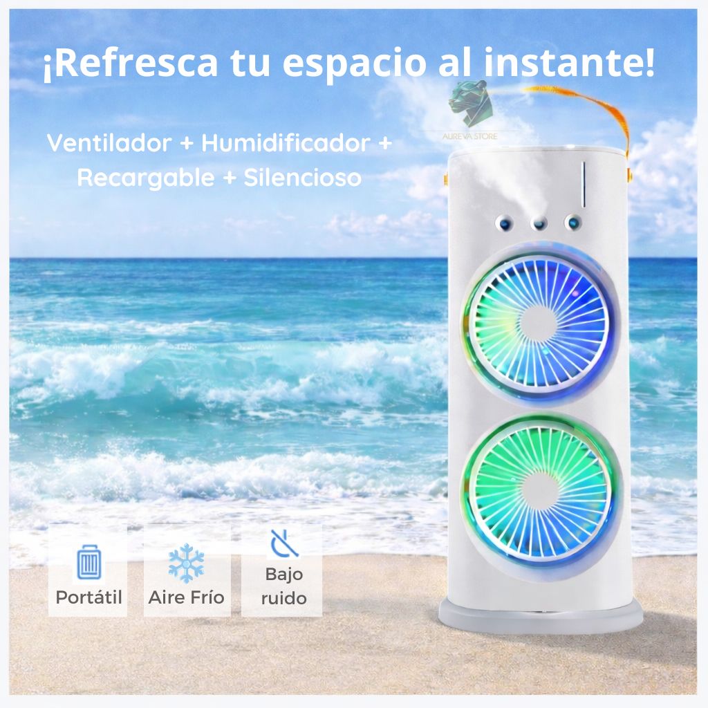 Ventilador Doble Recargable con Humidificador