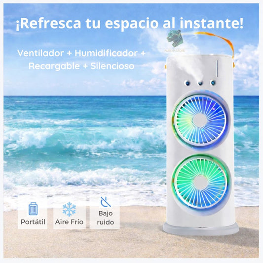 Ventilador Doble Recargable con Humidificador